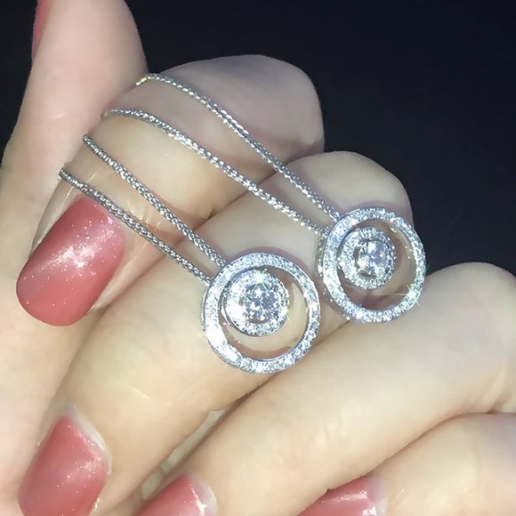 🔥 925 Sterling Silver Double Circle CZ Necklace for Women, HA4551 - Picture 4 of 5